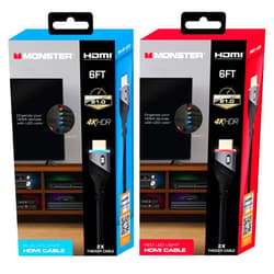 XTREME DIGITAL LIFESTYLE ACCESSORIES Monster 6ft High Speed 4K HDR Hdmi Cables with Built-in Led Light, Blue and Red Lighted Cables