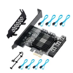 YUNKOZAND PCIE 1X SATA Card 8 Ports,with 8 SATA Cables and Low Profile Bracket, PCIE to SATA 3.0 6 Gbps Controller, PCIE to SATA Expansion Card,SATA Controller,SATA PCIE Card,ASM1064+JMB575 Chips