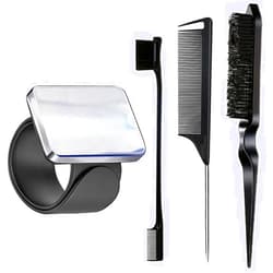 Rabetly Magnetic Wristband for Hair Stylist, 4 Pieces Hair Braiding Tool with Edge ＆Teasing Brush, Rat Tail Comb, Braider Wristband for Black Hair, Daily Silicone Sewing Pincushion (Black)
