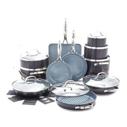 GreenPan Valencia Pro Hard Anodized Healthy Ceramic Nonstick 22 Piece Cookware Pots & Pans Set, Fry Grill, Griddle, Saute & Sauce Pans, Stockpot,Lids, PFAS-Free, Induction, Dishwasher & Oven Safe,Gray