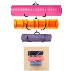 Pmsanzay 3 Pack Wall Mount Foam Roller Holder and Yoga Mat Storage and Towel Rack - Flexible Adjustable Hooks - Ideal for Home, Small Studio,Fitness Class or Commercial use