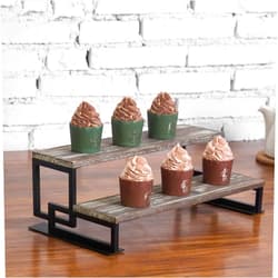 MyGift 2-Tier Torched Wood and Metal Dessert Display Riser