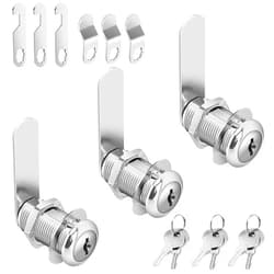 Pertinel Cabinet Cam Lock Keyed Alike, 1-3/8'' Cam Locks 3PCS Secure Files Drawers RV Storage Locks Replacement Set, Zinc Alloy Chrome Finish(1-3/8 Inch 3Pcs)