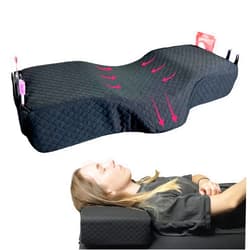XOLLOZ Lash Pillow for Eyelash Extensions, Curved Memory Foam Lash Bed Pillow with Neck & Back Support, Lash Pillow for Eyelash Bed & Lash Tech Bed, Two Side Pockets for Tools, New Type Black