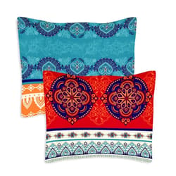 KB & Me Sweet Jojo Designs Boho Mandala Bohemian Chic Set of 2 Pillow Cases Standard Queen Pillowcase Sham Cover Set For Bed Red Teal Blue Orange Indian Patterned Turquoise Decorative Accent Home Room Decor