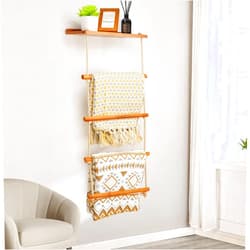 Gomyrod 5-Layer Wooden Blanket Ladder, 2-in-1 Towel Racks Blanket Quilt Towel Holder Rack Decorative Ladder, Storage Ladder Quilt Rack Blanket Holder, Ladder Shelves for Bathroom,Living Room,Bedroom