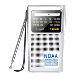 Greadio NOAA Weather Radio, AM/FM Battery Operated Transistor Portable Radio with Best Reception,Stereo Earphone Jack,Powered by 2 AA Battery for Emergency,Hurricane,Running, Walking,Home (Silver)