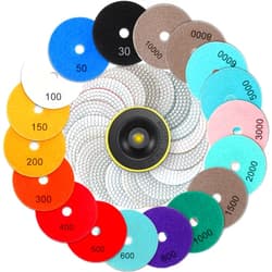 Blosssound 20 Pcs 4 Inch Diamond Polishing Pads with 5/8''-11 Backer Pad and Drill Bit Adapter Wet Dry Polish Pad Kit Granite Polishing Kit 30-10000 Grit Pads for Granite Marble Stone Polishing