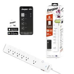 XTREME DIGITAL LIFESTYLE ACCESSORIES Energizer Connect 6 Outlet Smart Surge Protector, 1,200 Joules, Remote Access/Custom Schedules, Compatible with Alexa/Siri/Google Assistant, Low Profile Angled Plug, 3ft Cord, Connect to Your Wi-Fi