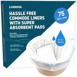 Lunderg Commode Liners with Absorbent Pads - Value Pack Medical Grade 75 Count Universal Fit - Disposable Bedside Commode Liners and Pads for Adult Commode Chairs, Portable & Camping Toilet Bags