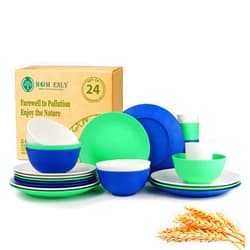 Homienly Wheat Straw Dinnerware Sets 24-Piece, Service for 6, Microwavable Plates and Bowls Sets - Dinner Plates, Dessert Plates, Cereal Bowls, Cups, Lightweight & Unbreakable Dish Set - Island Series