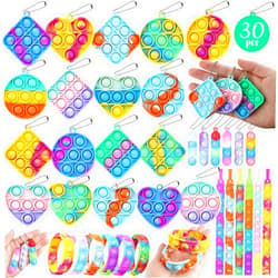 LIAM&AVA Party Favors, 30 Pcs Pop Fidget Toys Keychain Its for Kids Adults, Mini Push Bubble Pops Bulk Sensory Toys, Birthday Gifts Classroom Prizes for Boys Girls Goodie Bag Treasure Chest Box