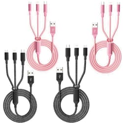 IDISON Multi Charging Cable Black+Pink (4Packs 4FT)