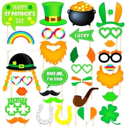 Jokmae St Patricks Day Photo Booth Props, 33-Pieces Large Fun Selfie Photoshoot Kit, Irish Shamrock Party Decoration Supplies, Gifts for Birthday Photography, Green Dress up Favors Accessories