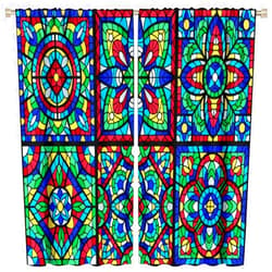 FEIRIVERDU Abstract Glass Theme Bedroom Curtains, Cathedral Glass Pattern Abstract Glass, Symmetric Art Style Bedroom Curtains for Bedroom, Living Room, Private Office and Corporate Lounge, W42xL45 inches