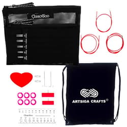 ChiaoGoo Twist Red Lace 4-Inch Mini 7400-M Interchangeable Circular Needle Set, Sizes US 000, 00, 0, 1, 1.5 with 3 Cords, Connectors, Stitch Markers, Stoppers with Project Bag
