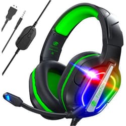 Fachixy「2024 New」FC200 Gaming Headset for PS4/PS5/PC/Xbox One, Noise Canceling Headset with Stereo Microphone Sound, Computer Headset with 3.5mm Jack & RGB Light