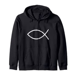 Christianity Jesus Christ Ichthy Fish Church Jesus Fish Ichthy Ichthus Emblem Christian Faith Symbol Zip Hoodie