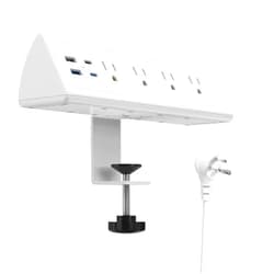 Jgstkcity Desk Clamp Power Strip,20W Fast Charging Station,Surge Protector Nightstand Edge Mount,1875W Extension Cord with Multiple Outlets,2 USB-C,2 USB-A,for Home Office (White, 6 FT)