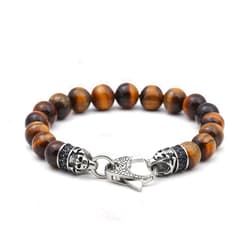 Starmond Mens Beaded Bracelets Gifts: 10mm Tiger Eye Mens Bracelet Black Mens Bracelets Beads with Lava Rock Stone and Stainless Steel Clasps as Mens Jewelry Gift of Anxiety Bracelets and Stress