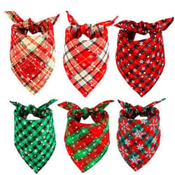 Whaline 6 Pack Christmas Dog Bandanas Reversible Red Green Buffalo Plaid Triangle Bids Snowflakes Pet Scarf Washable Cotton Pet Neckerchief Pet Costume Accessories Decoration for Cats Dogs