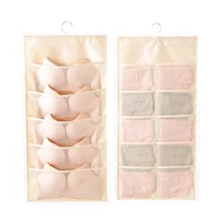 ACQTULOU Bra and Underwear Hanging Storage Organizer, Wall Shelves Space Saver Bag, Dual-sided Wardrobe Closet Hanging Storage Bag for Underpants, Lingerie, Socks(5+10 Pockets)
