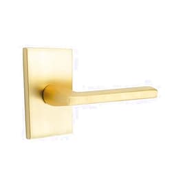 Emtek Passage Set, Modern Rectangular Rosette, Helios Lever, Satin Brass, LH