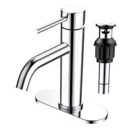 FORIOUS Single Hole Bathroom Faucets 1 Handle, Chrome Bathroom Sink Faucet with Metal Pop up Drain and Supply Hose, Suitable for Vanity Lavatory Restroom Remodel