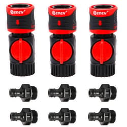 Eden 93218 Premium Garden Connect with Shutoff Valve and Water Stop & Lock Feature Quick Release Kit Hose Fittings and Adapters, (3 Sets/ 9 Pc)