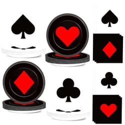 CHUNNIN 80Pcs Casino Party Decorations Paper Plates Napkins Game Night Party Dinnerware Las Vegas Party Disposable Dessert Plates Poker Party Tableware Set for Event Game Casino Theme Birthday Party Supplies