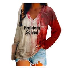 Generic Bloody Problem Solved Halloween Print T-Shirt Bloody Shirt Fun Halloween Top