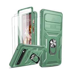 LeYi for Google Pixel 6 Case: Case for Pixel 6 with Slide Camera Cover + [2 Packs] Tempered Glass Screen Protector, 360 Full Body Military-Grade Phone Case with Kickstand for Google Pixel 6, Green