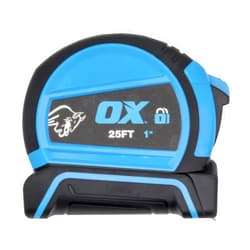 Ox Tools Tape Measure 25 Ft Auto Locking Measuring Tape, Auto Locking Mechanism, Tough Shock Proof Casing & smooth retrieval OX-T505208