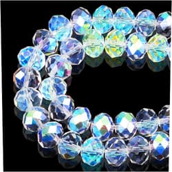 DIQIO 10mm Faceted Crystal Beads for Jewelry Making - Iridescent Rondelle Beads for Bracelets(60-65pcs, IM Crystal AB)