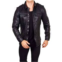 Leather Hubb Men's Black New Zealand Lambskin Leather Shirt (Small-5XL)