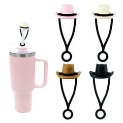 Acoinel 3 PCS Silicoce Straw Covers Cap Compatible with Stanley Cups 30&40 0z 10mm Cute Cow Girl Cowboy Hats Toppers for Tumblers