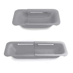 CHMHY Extendable Strainer Basket Over the Sink Colander Vegetables Noodle Pasta Food Drain Basket Space Saver Portable Drainer (Grey)