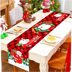 Paeyeq Christmas Table Runner 72 Inches Long Red and Black Buffalo Check Xmas Table Runner Santa Truck Merry Christmas Table Decorations Cover for Indoor Outdoor Winter Holiday Kitchen Dining Party