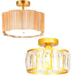 Jolydoly Rattan Ceiling Light Fixture+Crystal Hallway Light Fixture