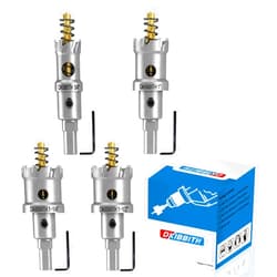 DKIBBITH 4 Pcs TCT Hole Saw Drill Bit Set,3/4” to 1-1/2” Tungsten Carbide Hole Saws Kit for Stainless Steel Hard Metal Plastic Wood, 1” Cut Depth, with Detachable Pilot Drill Bits, Allen Wrench