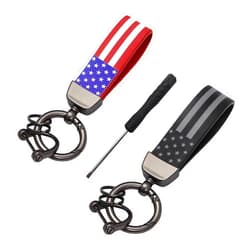 Gasedin 2 PCS American Flag Car Keychain, Key Fob with USA Flag, 360 Degree Rotatable Keychain with Anti-Lost D-Ring, Car Accessories (Black+Red)