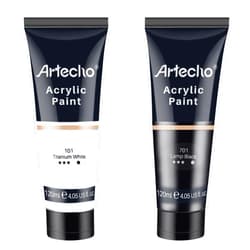 Artecho Professional Acrylic Paint, White and Black (120ml / 4.05oz) Tubes, Art Craft Paints for Canvas, Rock, Stone, Wood, Fabric, Art Supplies