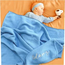 MXZLBY Customized Soft Knitted Baby Newborn Blanket for Baby Shower with Name,Baby Boy Baby Girl Toddler Gift for Birthday,Personalized Baby Boy Knit Blanket Gifts,Made in USA.(Blue Series)