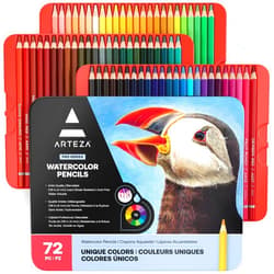 Arteza Watercolor Pencils, 72 Colored Drawing Pencils for Artists, Water Color Pencils in Tin Box, Art Supplies for Coloring, Blending and Layering