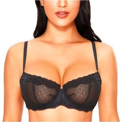 DOBREVA Women's Sexy Lace Bra Underwire Balconette Unlined Demi Sheer Plus Size