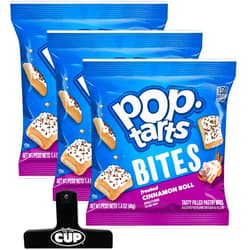 By The Cup Pop-Tarts Bites Frosted Cinnamon Roll, 1.4 oz (Pack of 3) with By The Cup Bag Clip