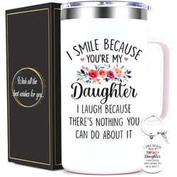 Lifecapido Daughter Gifts from Mom, I Smile Because You’re My Daughter 20oz Insulated Coffee Mug with Keychain, Birthday Christmas Gifts for Daughters, Rose Quartz