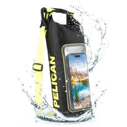 Pelican Marine IP68 Waterproof Dry Bag 2L - Roll Top Waterproof Backpack w/Phone Case/Pouch - Boating & Kayak Accessories - Essentials for Camping Swimming Beach Fishing Rafting Travel - Black/Yellow