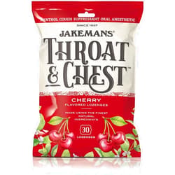 Jakemans Cherry Throat & Chest Lozenges Cough Drops – Cough, Sore Throat and Seasonal Distress Soothing Relief – Liquid Drop Shape – 30 Lozenges