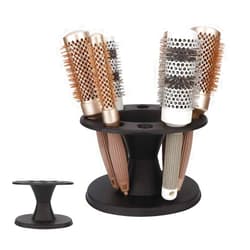 HURRISE Hair Brush Holder Stand,Plastic Round Hair Brush Comb Holder Display Rack Hair Styling Brush Stand Shelf Accessories(Black)